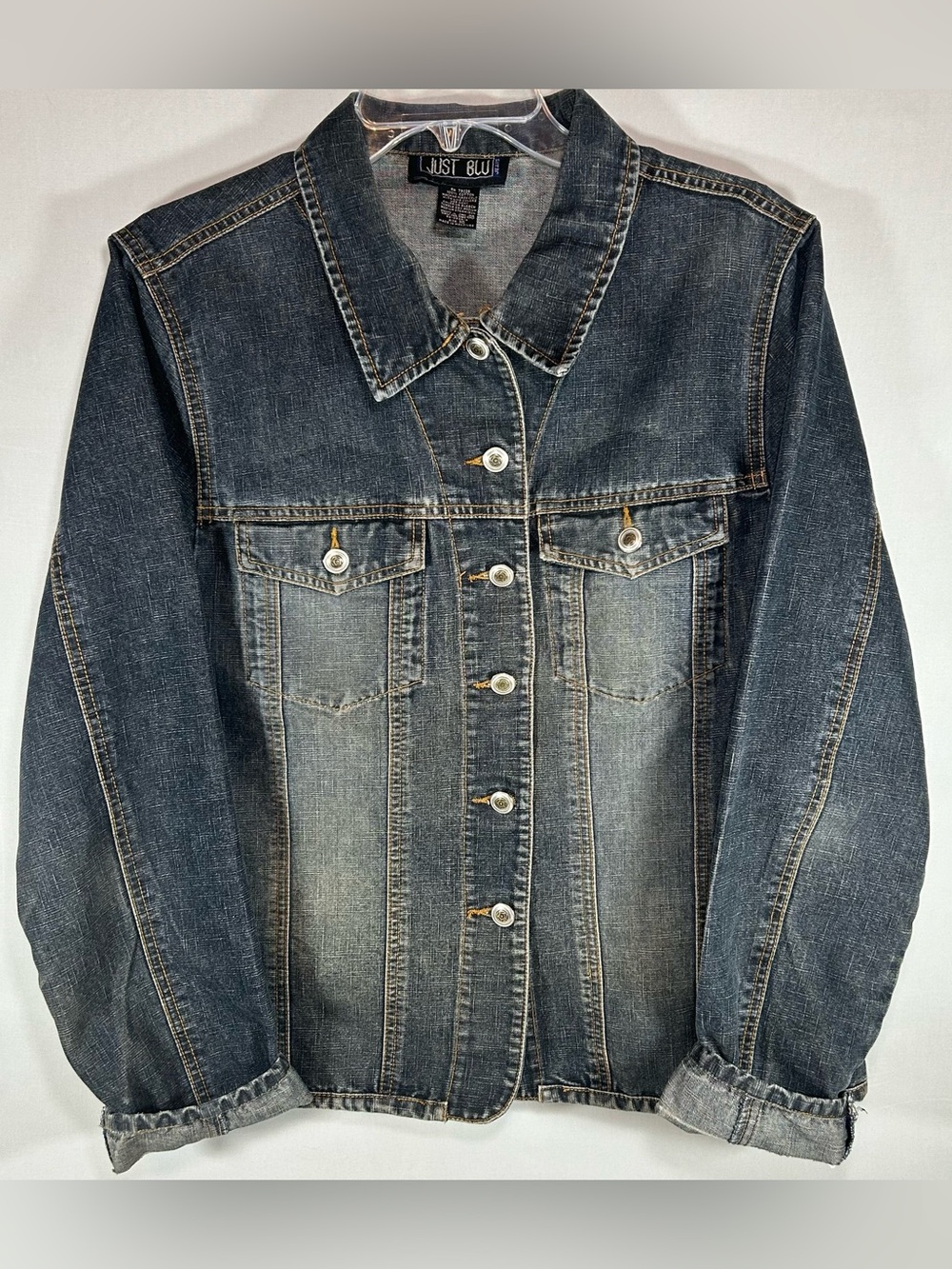 Just Blu Women’s Wash Blue Denim Button Up Jean Jacket Size 16 Long Sleeve